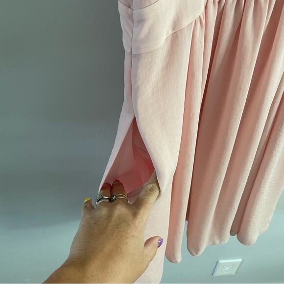 Rebecca Taylor | Women’s Pastel Pink V-Neck Flowy Above Knee Dress Pleated Party - Picture 7 of 11
